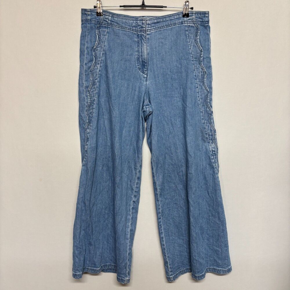 Maeve Women Scallop High-Rise Wide Leg Jeans Size 32 Blue Denim D137 -11